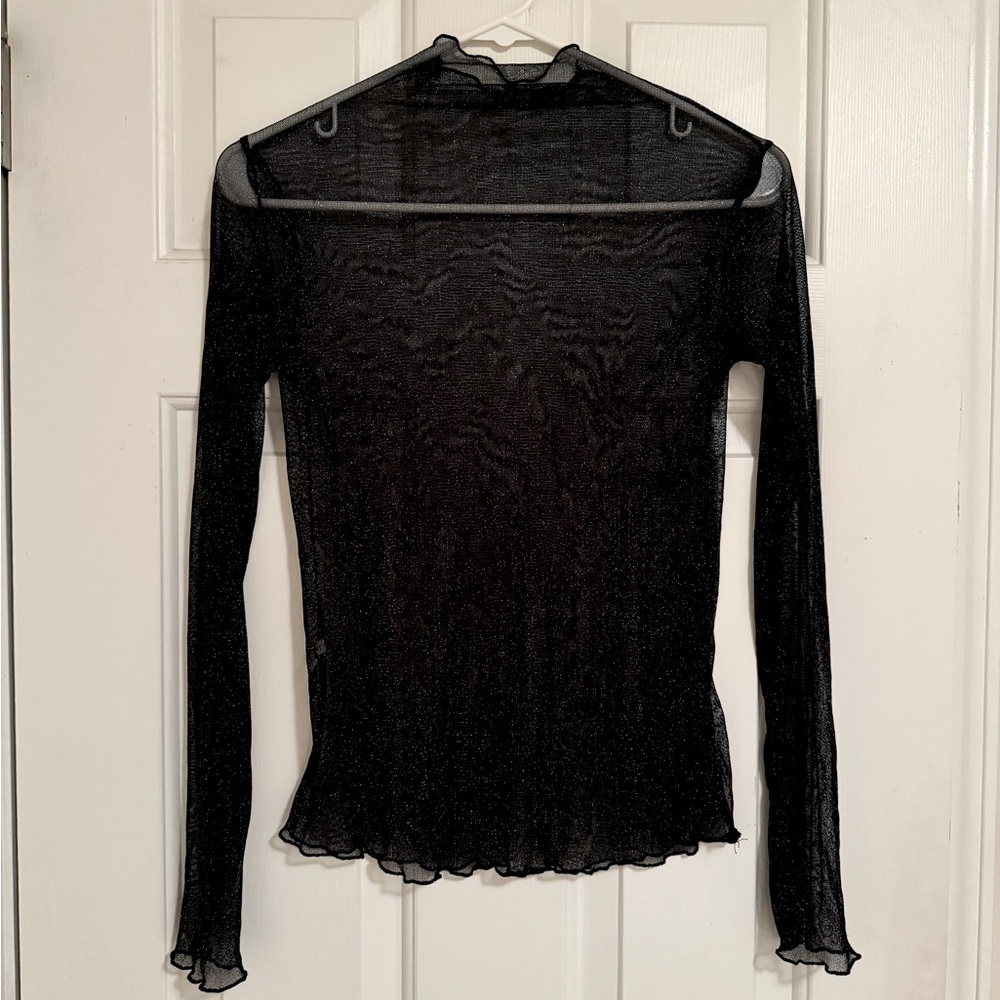 ⚡️ FLASH SALE⚡️Oak + Fort • Shimmer Mesh LS Silver Glitter Metallic Top • SMALL